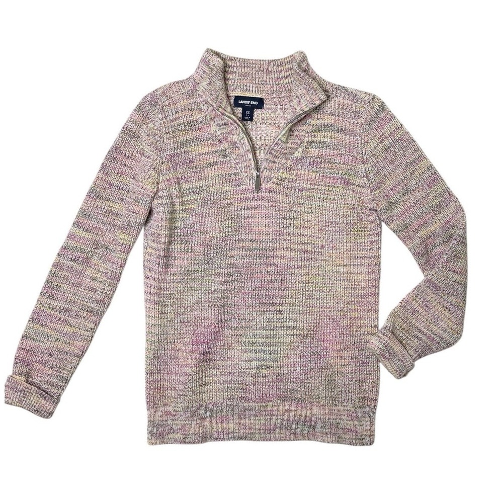 Lands' End Drifter 1/4 Zip Mock Sweater Pink Multi-Color Space Dye Womens XS 2-4